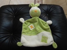 Doudou Plat Lapin Blanc Vert