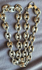 Collier vintage en argent massif maille grains de café & fermoir mousqueton