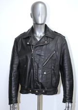 Vintage 60s Black Leather Quilted Lining Perfecto Biker Jacket Sz 46 Made in USA