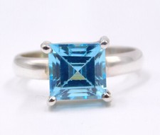 3.70 GM 925 Argent Sterling Naturel Topaze Bleu C. Z. Gemme Fin Taille Bague