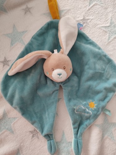 Doudou plat lapin bleu gris - plat,