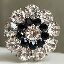 Bouton vintage 24 mm vintage - Strass incolore et noir sur socle métal