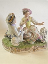 Groupe Couple aux Oiseaux et agneau en porcelaine Dresden Carl Thieme