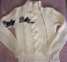 Gilet DDP (16 ans) = 36 Laine + acryl crème jean paillettes Neuf