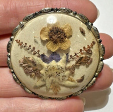 Vintage Séché Violet Edelweiss Fleurs Feuille Branch Argent Ton Broche PC 9