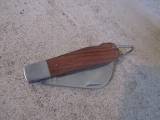 couteau de poche  pliant  Stainless Steel , bois type serpette