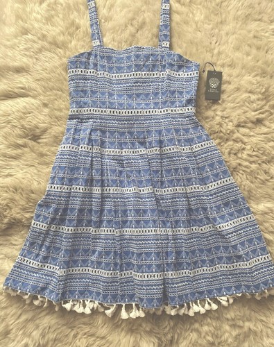Blue white embroidered cotton