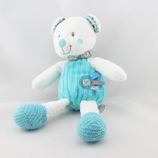 Doudou ours blanc bleu gris