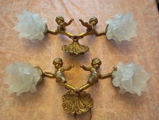 LOT DE 2 APPLIQUES DOUBLE EN BRONZE ET PÂTE DE VERRE. CHÉRUBINS. ANGELOTS....