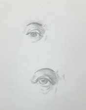 Dessin Original Vintage Étude Oeil Yeux Anatomie XXe siècle