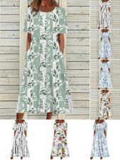 Robe Longue À Fleurs Pour Femmes Manches Courtes Maxi Vacances Été Plage /