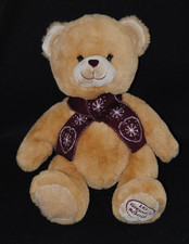 Peluche doudou ours Caramel LA GRANDE RECRE écharpe bordeaux 35 cm NEUF
