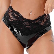 Culotte taille haute noire en vinyle et dentelle sexy originale glamour