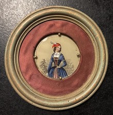 Miniature fixé sous verre-ép. XIXe-jeune Film d'époque romantique-médaillon