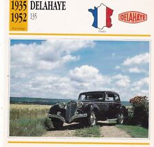 DELAHAYE 135 - FRANCE 1935/52 - CARTE FICHE COLLECTOR VOITURE OLDTIMER