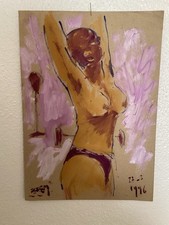 Figure Féminine Nue de Type Africain Gouache Aquarellée. Vintage.1996. Signée.