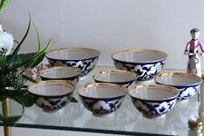 Ensemble de bols anciens en porcelaine bleu et or, Ouzbékistan, URSS