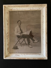 Grande photo ancienne STUDIO  Homme bord de plage, en chemise cravate  Années 40