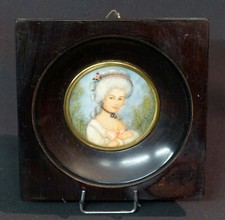 AA 19ème beau précieux portrait miniature NATTIER jeune fille cadre ébène rare 