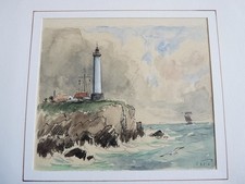 Aquarelle Bord du mer Phare (22996)