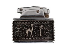 Ancien Briquet à Essence MYON Autolux Dromadaire Gaine en Argent Massif 1950