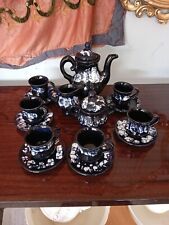 Service à café complet en céramique de Vallauris 9 pièces Noir et Blanc signées.