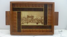Plateau bois art déco vintage marqueterie paris 1937 prise du pavillon allemand