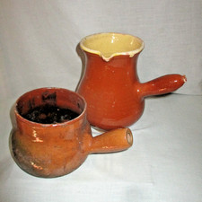 2 ANCIENS POTS  TOUPINS én TERRE CUITE VERNISSEE - POTERIE ART POPULAIRE-be