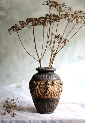 Antique french chalkware vase - antique,
