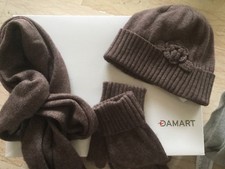 DAMART THERMOLACTYL: ENSEMBLE BIEN CHAUD BONNET, GANTS & ÉCHARPE, MARRON GLACÉ