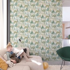 Papier Peint Heureux Arbres Teal Grandeco LD2109 Imprimé Forêt Enfant