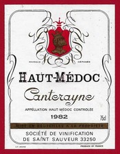 78/95 Etiquette Label HAUT-MÉDOC CANTERAYNE 1982 Sté VINIFICATION DE ST SAUVEUR