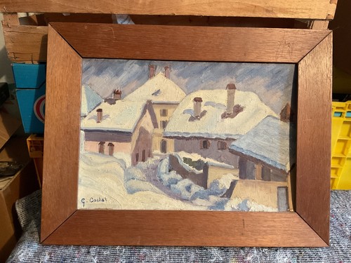 Tableau huile paysage neige - tableau,