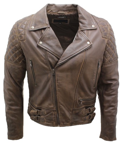 Veste motard cuir brun - veste,