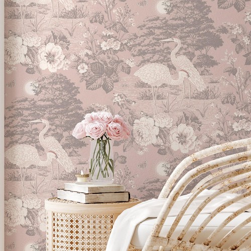 Papier peint grue - papier, rose