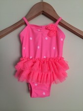 Old Navy Infant Baby Pink White Flower Tutu One-Piece Swimsuit 3-6m Summer