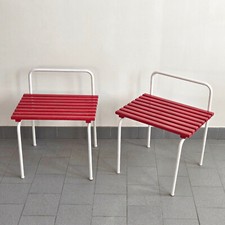 PAIRE DE PORTE-BAGAGES VINTAGE 1960 CHARLOTTE PERRIAND LES ARCS METAL & BOIS 60S