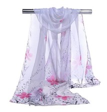 Foulard Blanc Imprimé Fleurs Roses - Bijoux des Lys