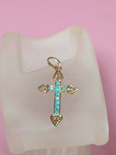 Petite Croix Ancienne Art Nouveau En Or 18 Carats Et Turquoise