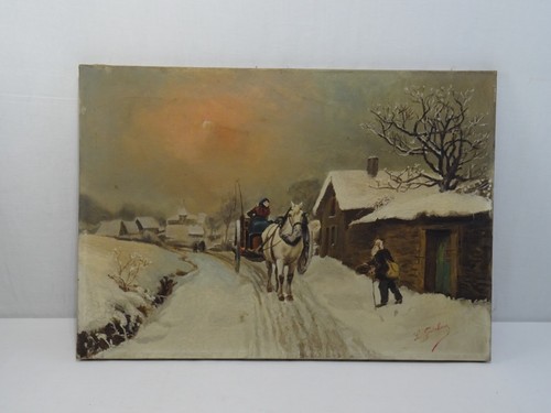 Ancien tableau paysage hiver - ancien,