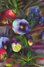 pensées sauvages et fruits, tableau original 20 х 30  oeuvre peinture huile