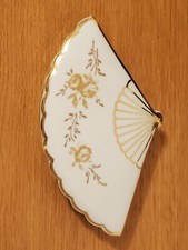 Boîte à bijoux  Evantail - Porcelaine de Limoges - Motifs Roses Peint Main