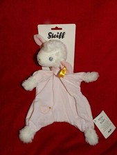 Doudou Plat STEIFF Mouton Agneau Blanc Et Rose Neuf Sur Support