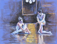 Grand Dessin Original Pastel Couple Danseurs Danseuse Ballerine Danse Classique