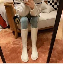 Bottes Chaussures Rangers Hauts 5 CM Beige Élégant Plate-Forme Cuir Synthetique