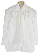 Blouse Sandro Femme XS Détail Écharpe Carreaux Boutons Décontractée Blanche