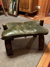 Vintage Selle De Chameau Peau De Chèvre Bois Garnitures Laiton Tabouret...