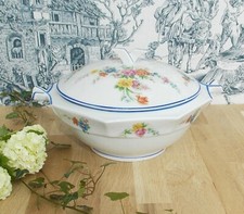 ANCIENNE SOUPIERE PORCELAINE FRANCE RONDE FLEURS ANNEE 40 SHABBY