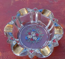 CENDRIER ,VERRERIE DE MONACO ,MONTE CARLO PEINT A LA MAIN,FLEURS     // C10//