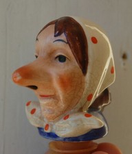 ANCIEN BOUCHON VERSEUR EN  FAEINCE HUMORISTIQUE FEMME  GRAND NEZ  